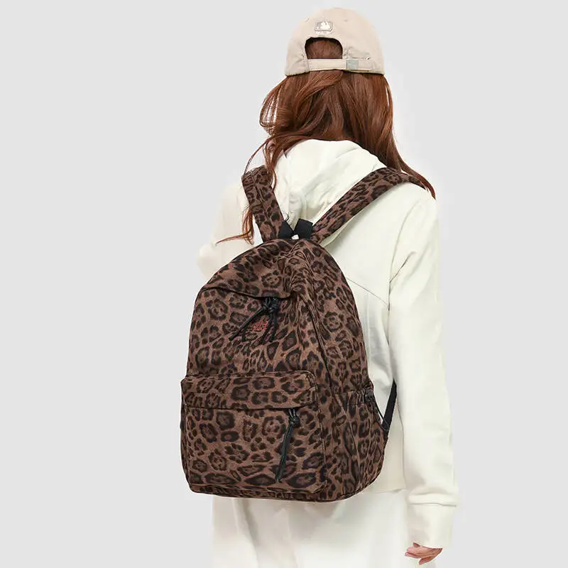ليوبارد طباعة حقيبة ظهر بسعة كبيرة العصرية y2k Daypack حقيبة الكتب ليوبارد طباعة كوكيت محفظة حقائب السفر للنساء الرجال يوميا
