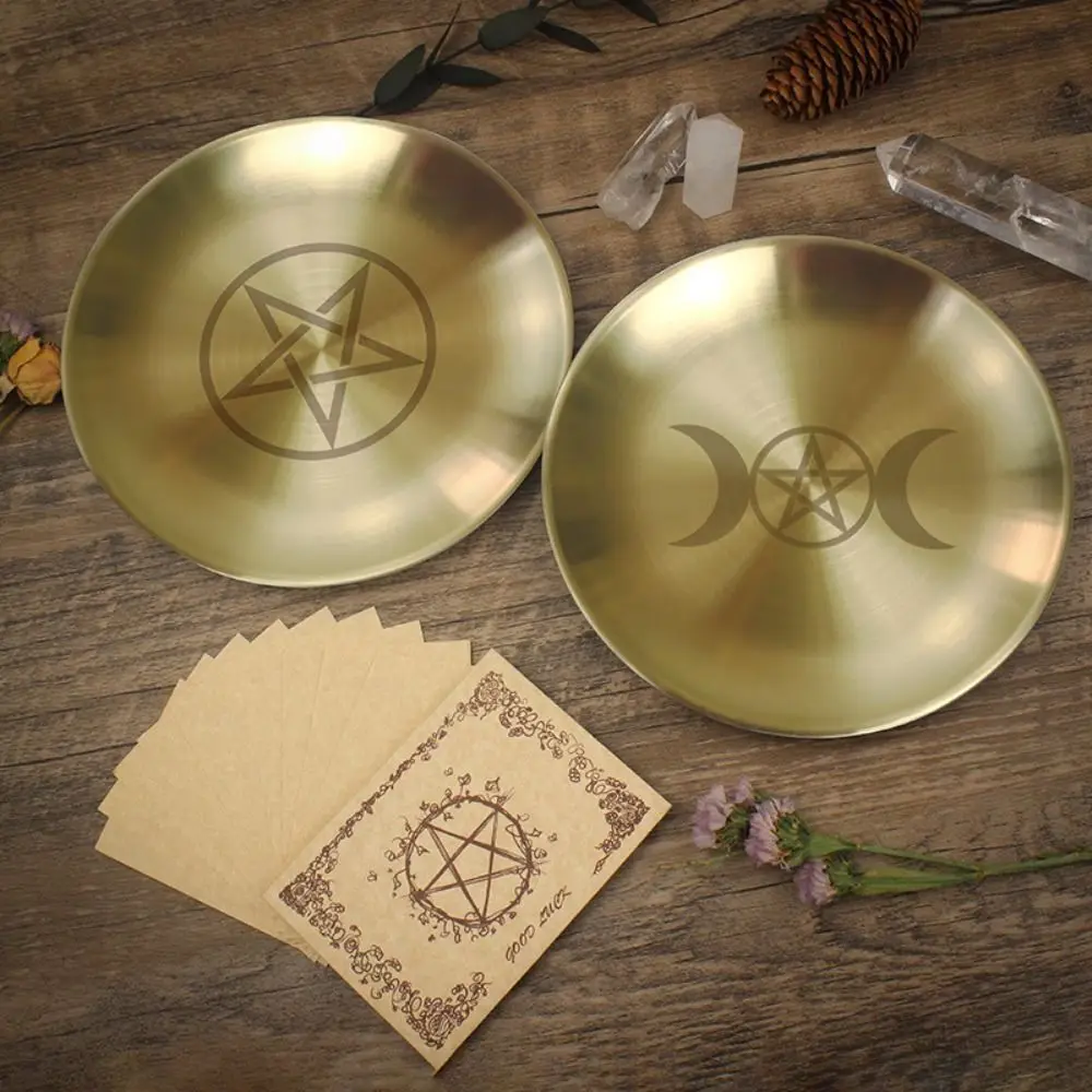 Pentagram Altar Ritual Burning Holder Plate Stainless Steel 14cm Burning Flat Bowl Durable Multi-purpose Altar Bowl Altar Ritual