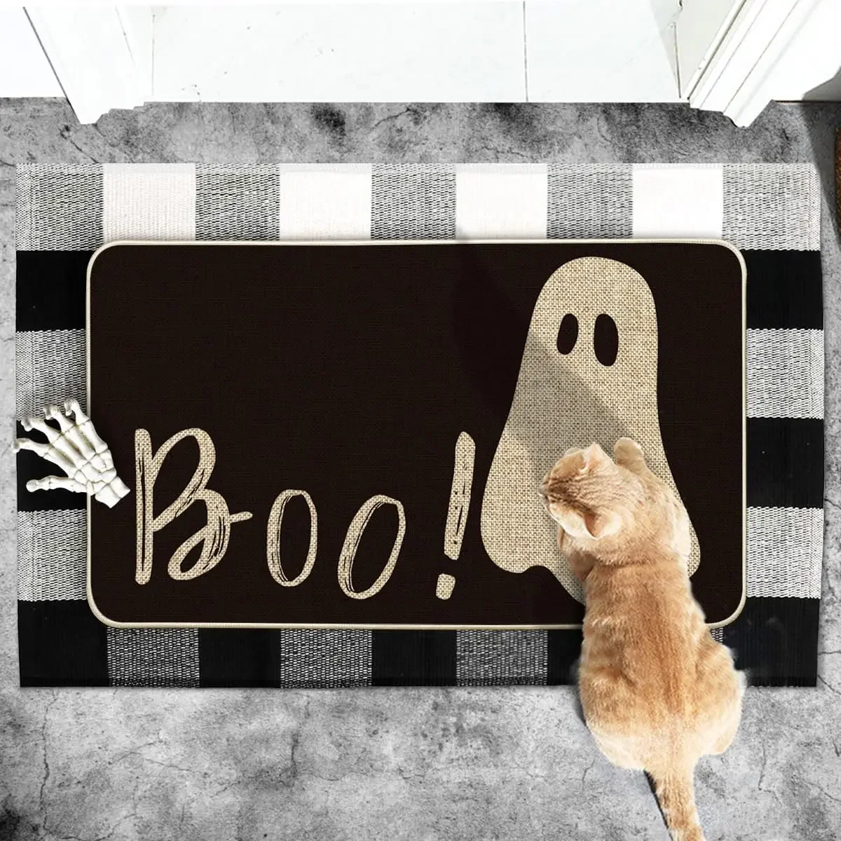 Halloween Ghost Boo Door Mat Seasonal Fall Holiday Carpets Decor Bathroom Toilet Floor Mat Balcony Hallway Entrance Non-slip Rug