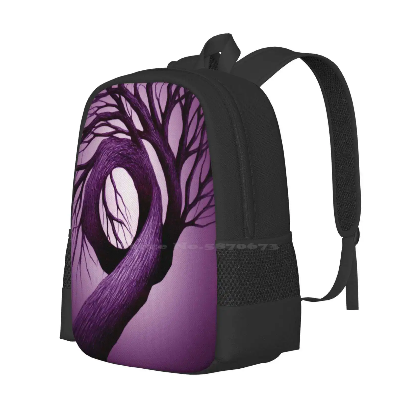 Midnight Pattern Design Bagpack School Bags Pen Sketch Tree Midnight Purple