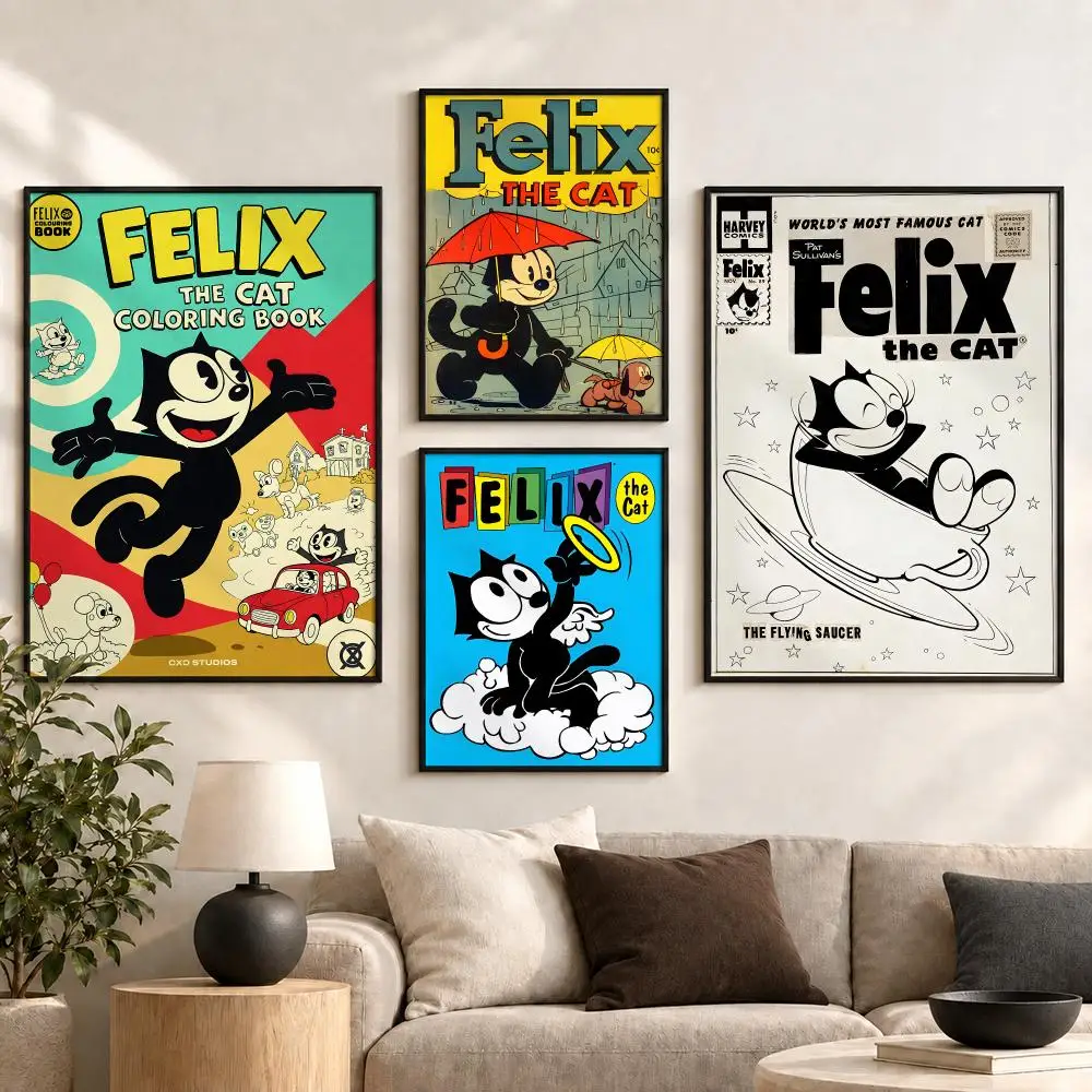 Felix the Cat Classic Cartoon Retro Comic Character Poster Aesthetic Art Print for Bedroom & Living Room Decor, Unframed