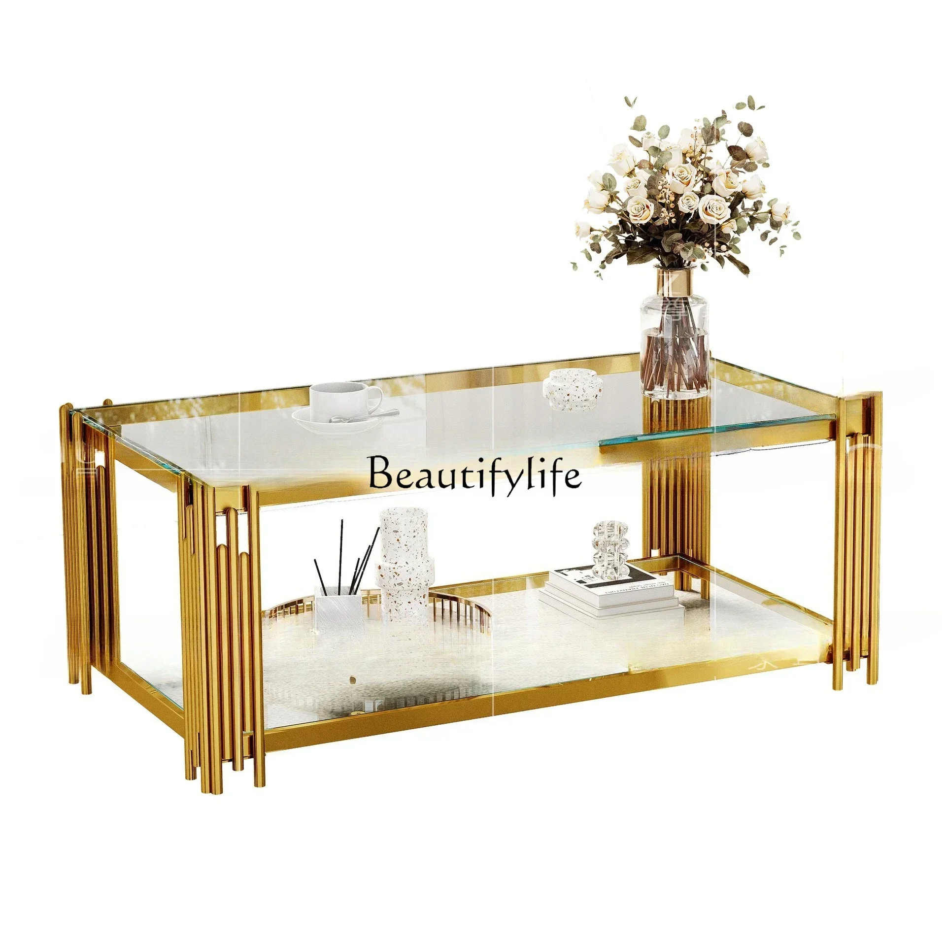 YJ9 Moderner Chinesischer Minimalistischer Couchtisch Edelstahlrahmen Glas-Marmor-Tischplatte Wohnzimmer Beistelltisch Heim-Möbel