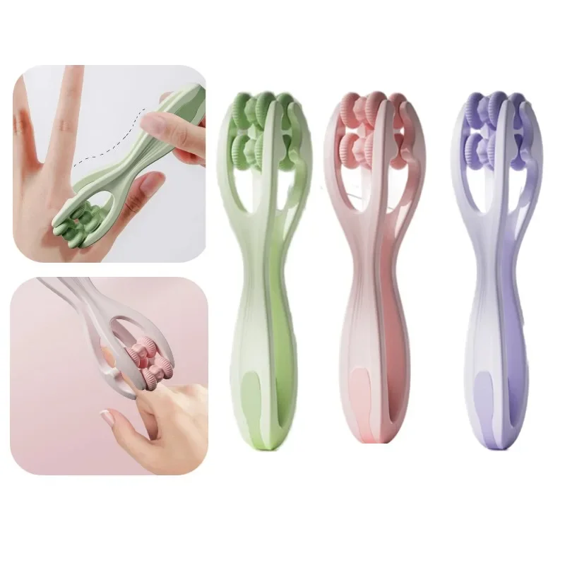 2pcs Multi-Functiona Hand Finger Massager Roller 4 Wheel Double Sided Roller Massage Clip Mouse Hand Plastic Daily Use Care Tool