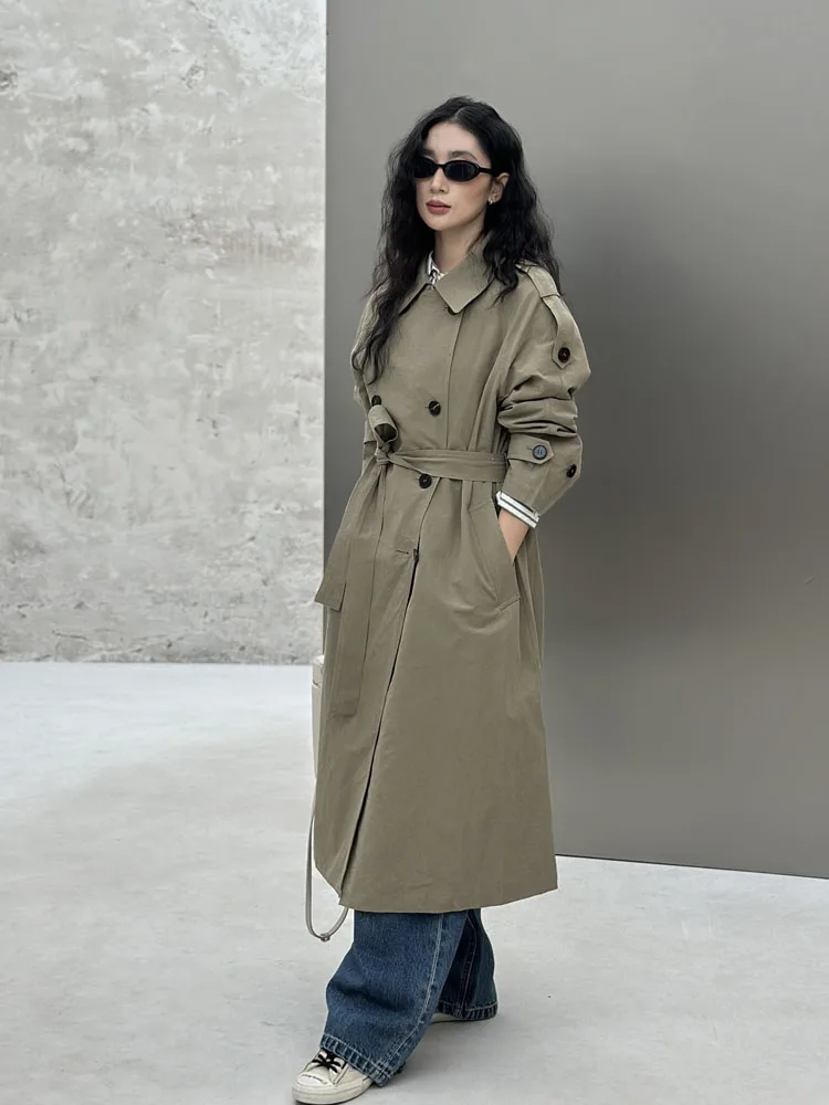 

Bodhl 2025 New Vintage Briti Sle Women's Coat Ele Long Sve Cotton Linen Blend Double Breasted Suit Collar Jaet