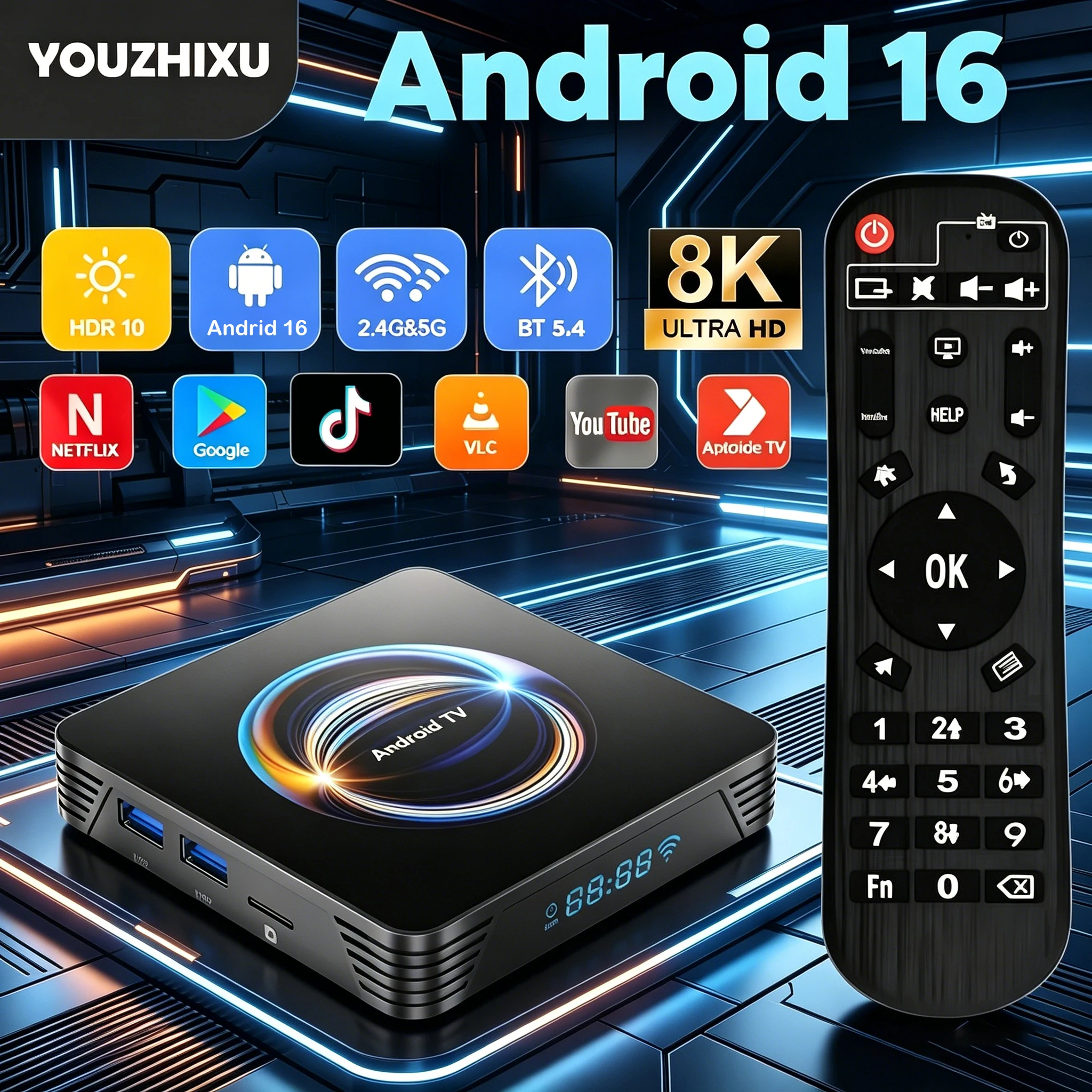 Smart TV Box Android 16 X66 32/64/128/256GB RK3528 WiFi Dual BT6 Certificado por Google Netflix Control Remoto por Voz Reproductor Multimedia Set Top Box