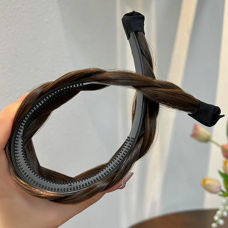 Peruka plecione opaski na głowę dla kobiet Fishbone szerokie skręcone opaski do włosów ręcznie robione obręcz na głowę opaski do włosów stylizacja nakrycia głowy akcesoria prezent