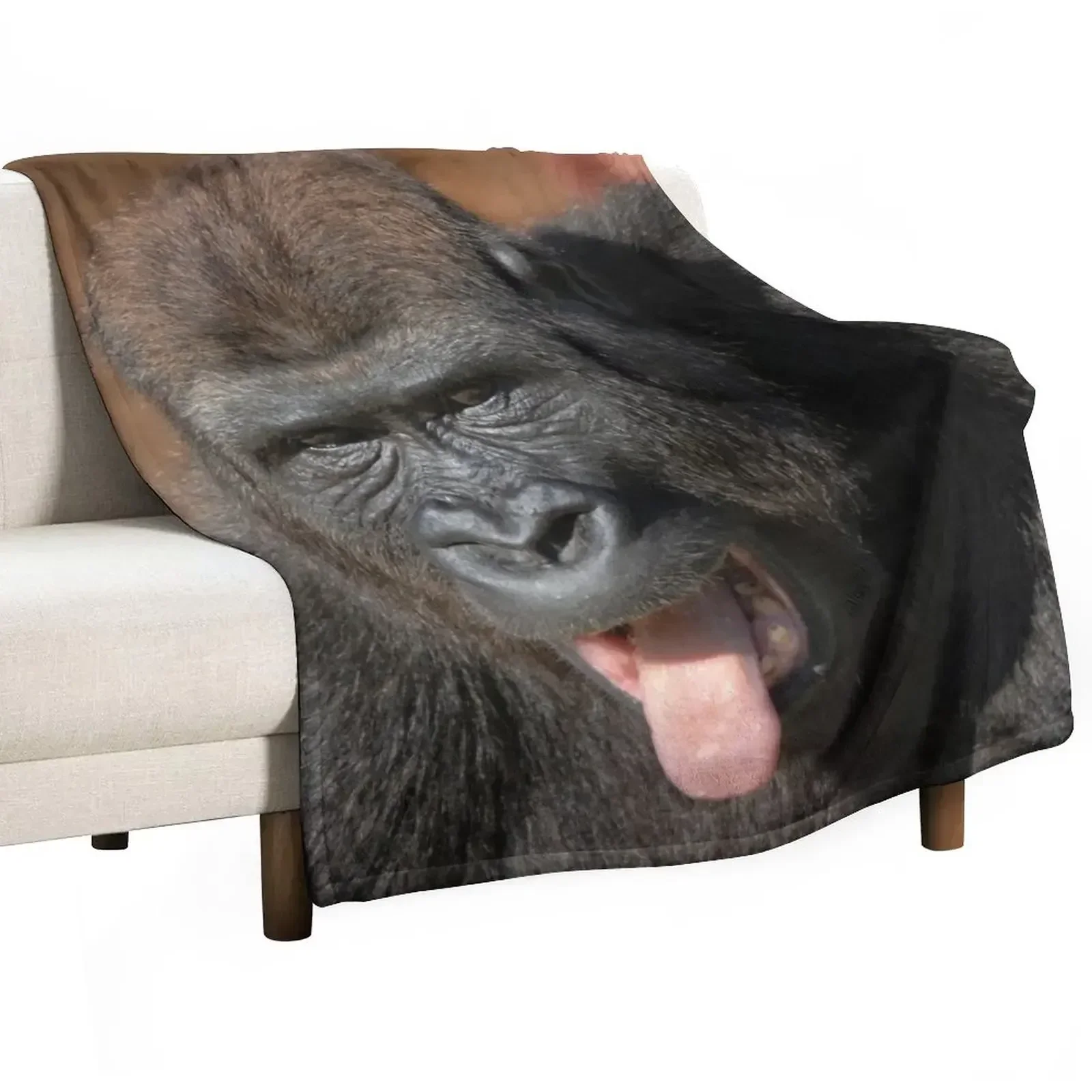 Gorilla Lope Showing His Tongue Throw Blanket Thins Blankets For Bed Luxury Designer Nap Blankets