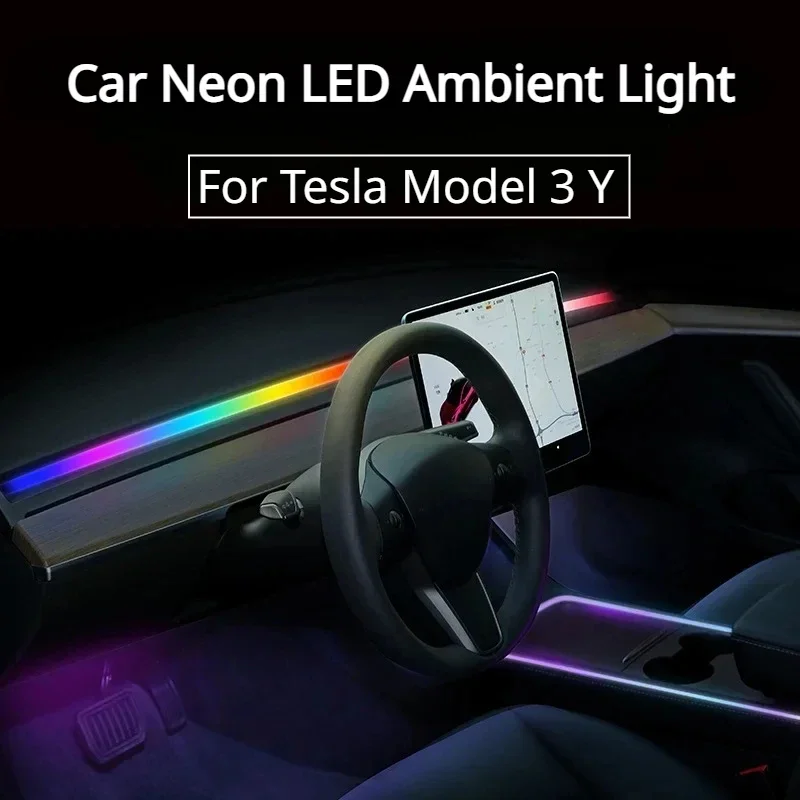 Car LED Ambient Light for Tesla Model 3 Y with APP Control Flow Dynamic Decorative Lamp Dashboard Neon Atmosphere Light Strip