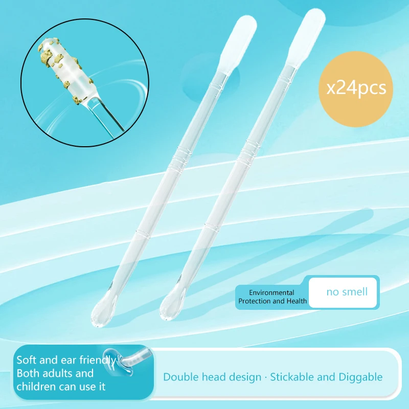 

24Pcs/bag Sticky Ear Digger Ear Digging Tool Ear Wax Cleaning Special Not Hurt Ear Digging Spoon Ear Digging Cotton Swab