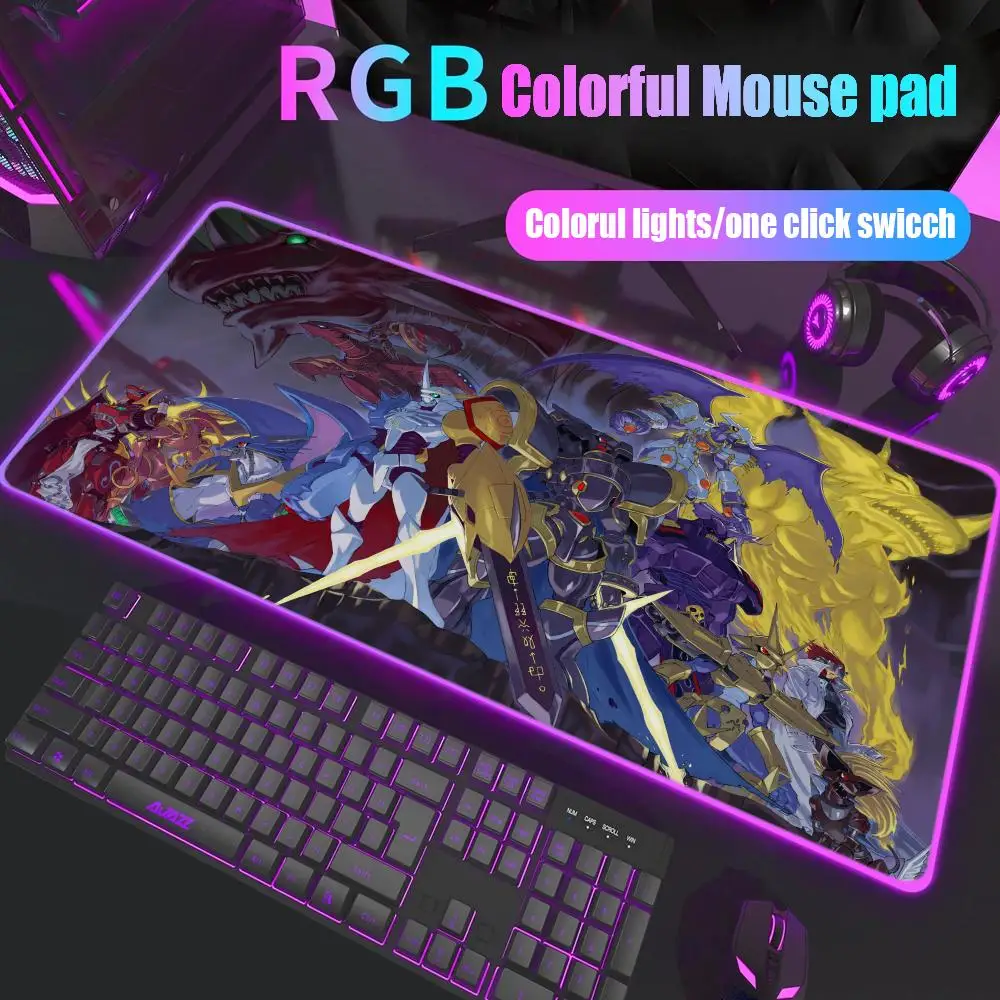 D-Digimon Adventure Mouse Pad Gamer Rgb Desk Mat Back Light Led Mousepad Setup Gaming Accessories Deskmat Big Mousepad Backlight
