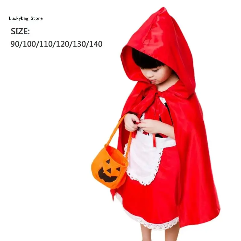 

Toddler Girl Riding Hoods Fairytale Dress with Apron and Cape Pumpkin Bag Costume