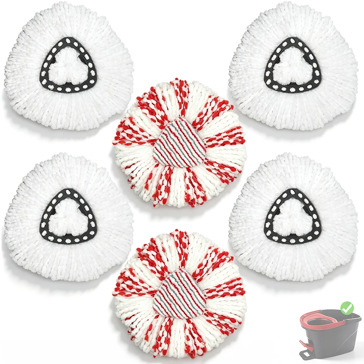 6 Pack Spin Mop Heads for O‑Cedar EasyWring 1‑Tank, 2 Red‑White+4 White Microfiber Refills, Washable, Not for RinseClean 2‑Tank