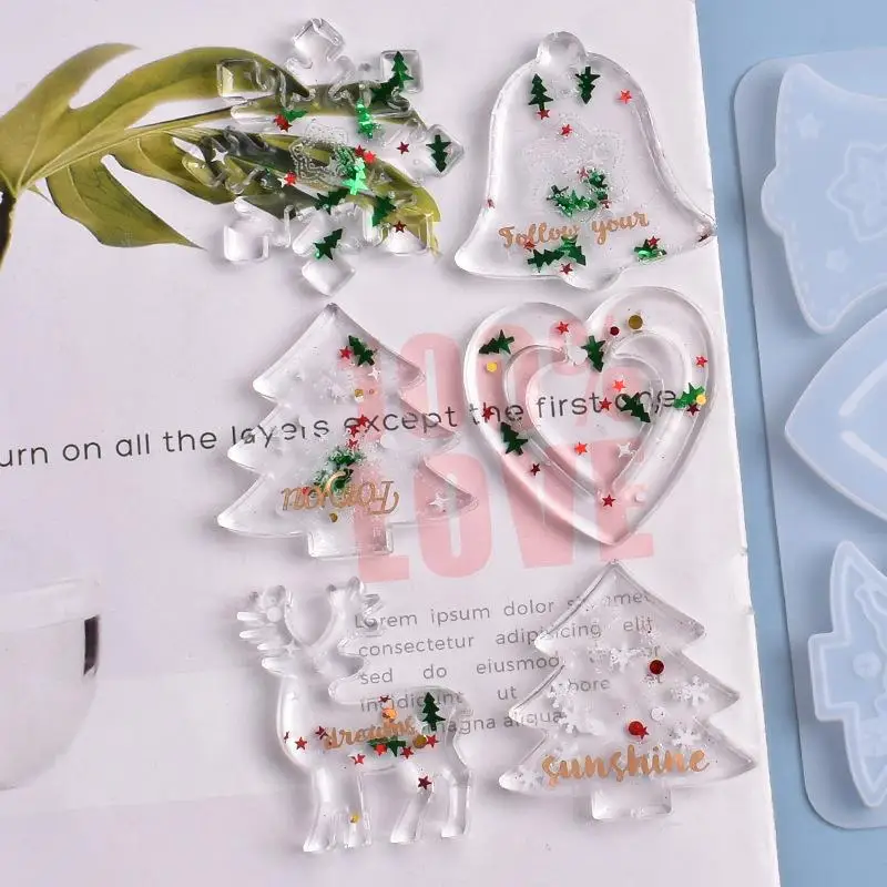 Multi-Style Weihnachten Schneeflocke Elch Silikon Formen Anhänger Epoxidharz Form Weihnachts baum hängen Dekoration DIY Schmuck herstellung