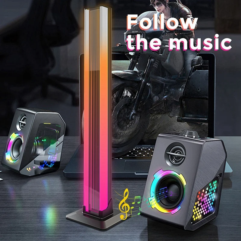 2PC LED Light RGB Room Decor Abyss Lamp Bluetooth Ambient Night Light Desktop Mood Lighting For TV PC Gaming Backlight