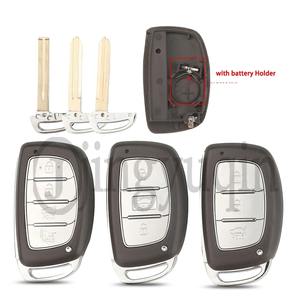 Jingyuqin 3/4-Tasten Smart-Auto-Fernbedienungsschlüsselgehäuse mit Batteriehalter für Hyundai Ioniq ELANTRA SOLARIS I30 IX35 Tucson 2013-2023 FOB