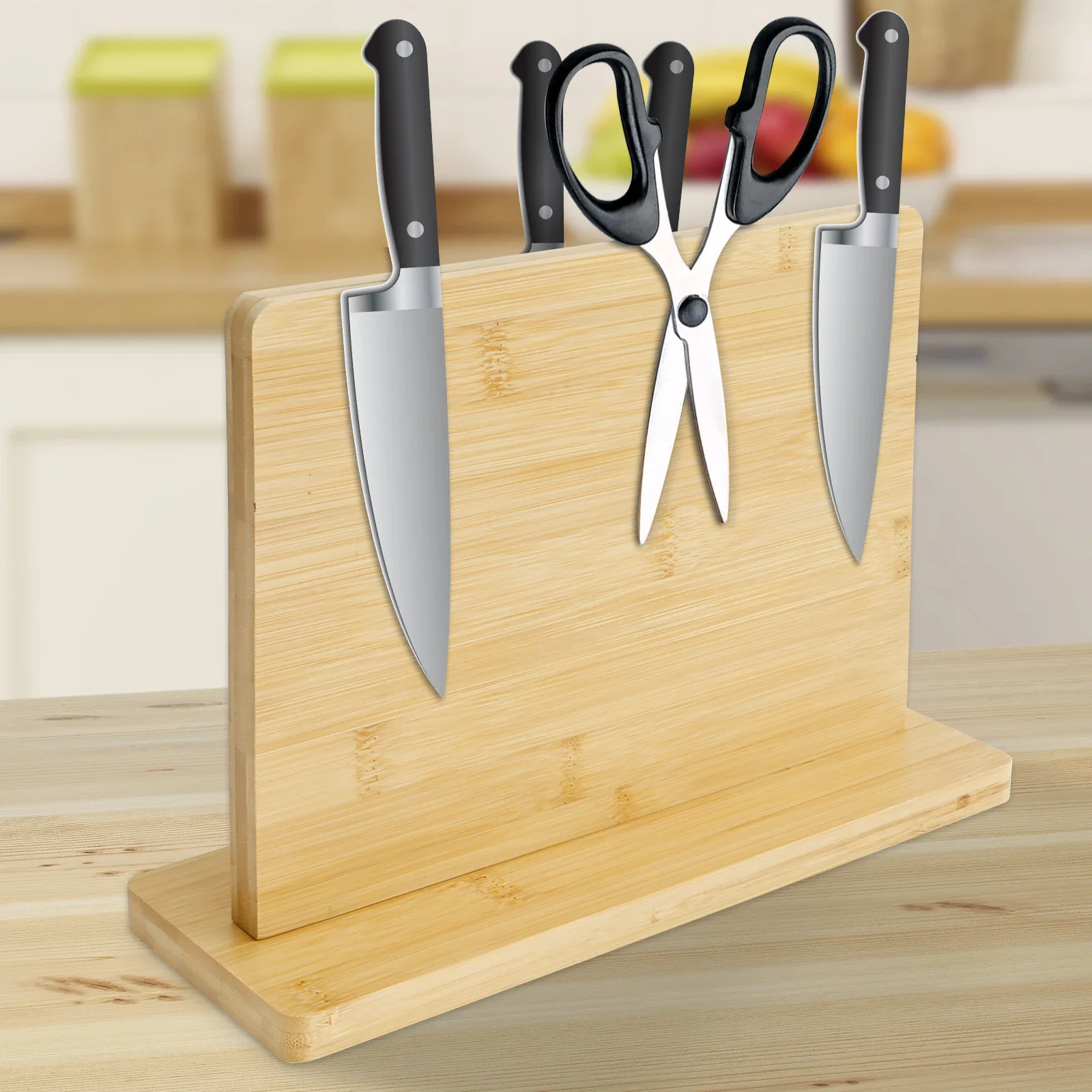 

Wooden Magnetic Knife Holder Double-sided Magnetic Knife Block With Anti Slip Base Multifunction Knife Holder for Kitchen