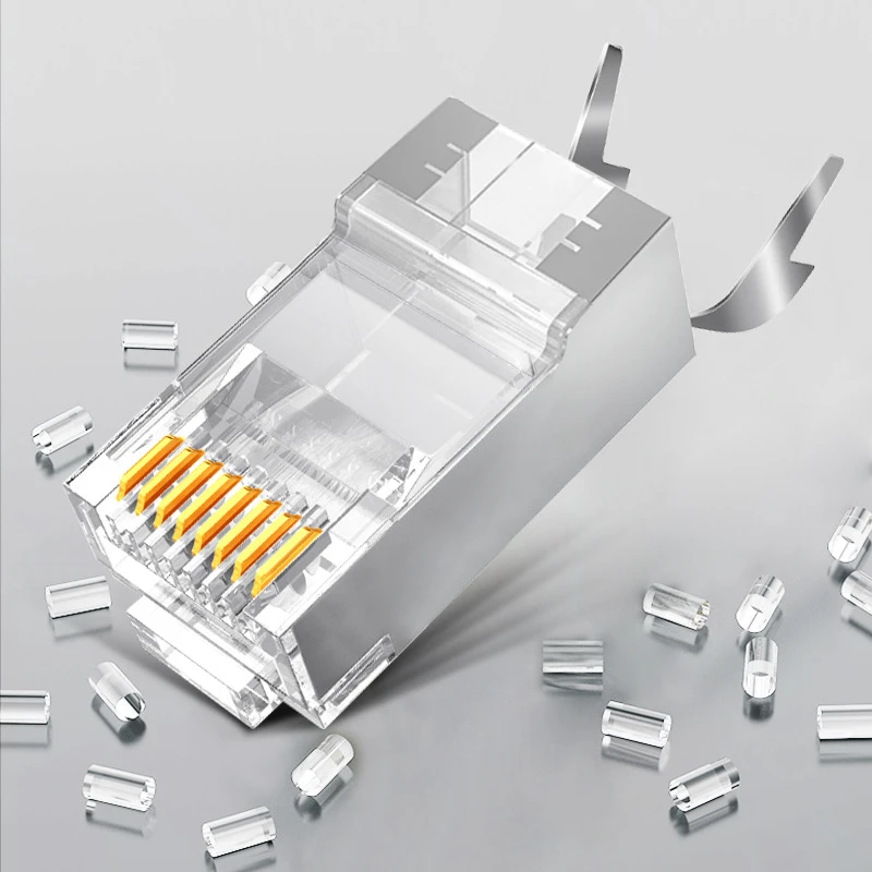 Cat 7 8P8C Network RJ 45 Cable Crimp Ethernet Connector LAN 10Pcs CAT7 Metal Shielded RJ45 Connectors Modular Plug