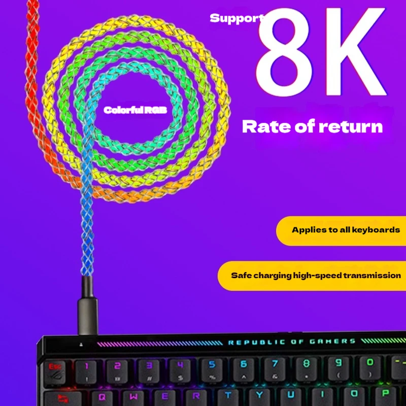 ZFX RGB 8K Power Date Cable Dynamic RGB Support 8K Polling Rate Special e-Sport Gaming Keyboard Independent Temperature Control