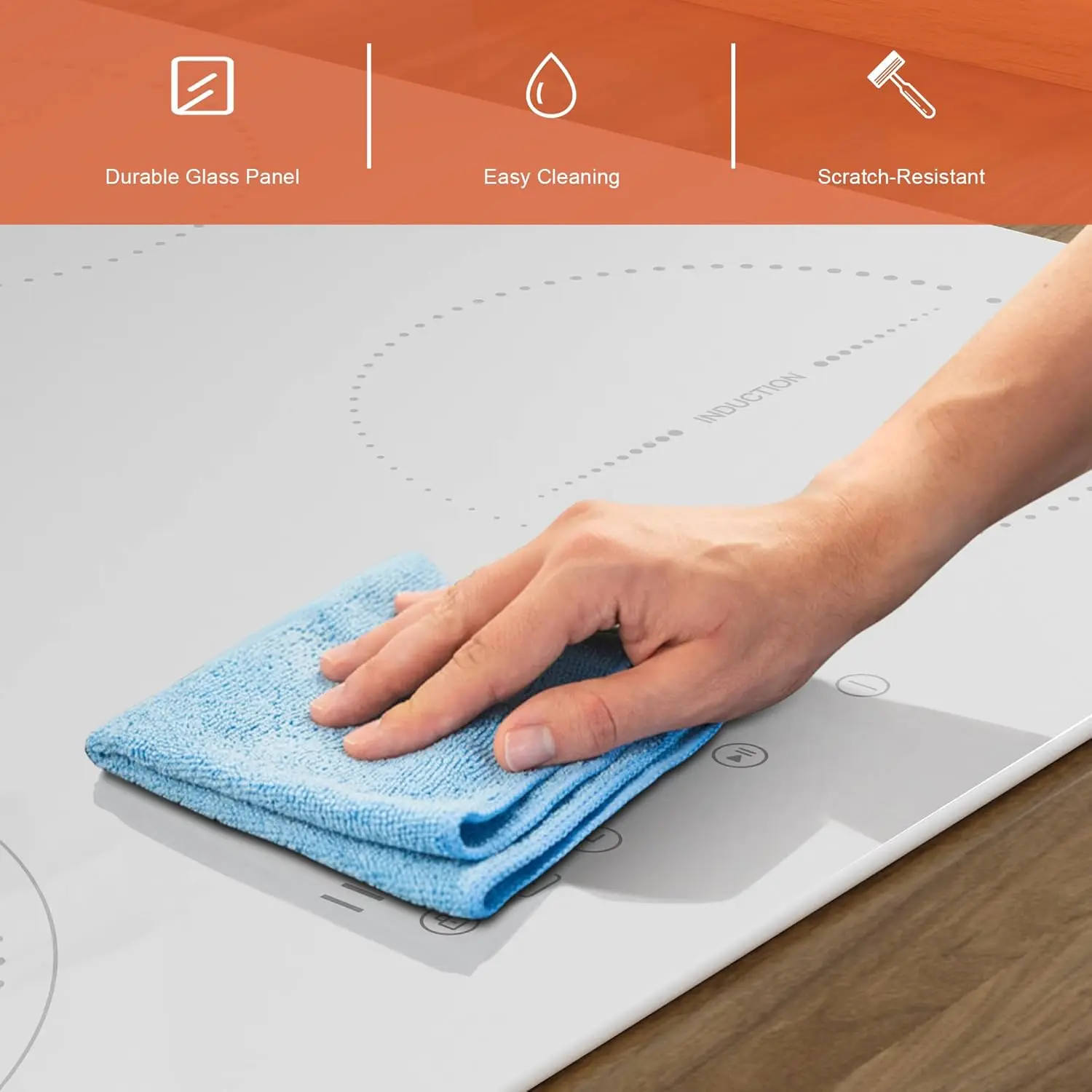 قابس موقد الحث الأبيض/الأسود من NOXTON، (المملكة المتحدة: 2200 وات/الاتحاد الأوروبي: 3500 وات) 4 مناطق مع منطقة شواء واحدة، لمسة 60 سم، قفل أمان، زجاج سيراميك #4