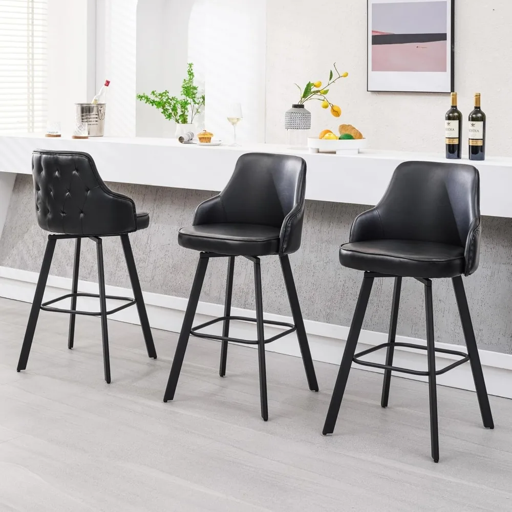 

Bar Stools Set - 30" Swivel Bar Height with High Back Faux Leather Kitchen Barstools (Black, 3PCS)