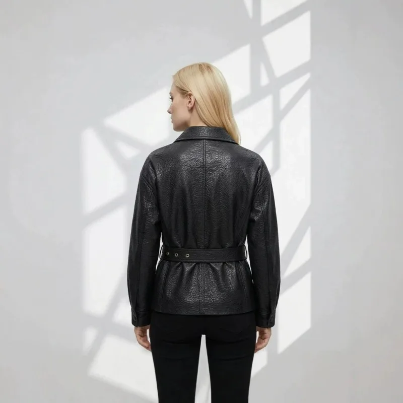 A New Retro Hong Kong-style PU Leather Jacket for Women Spring Autumn Short Loose and Slimming Motorcycle Jacket Fashion Simple