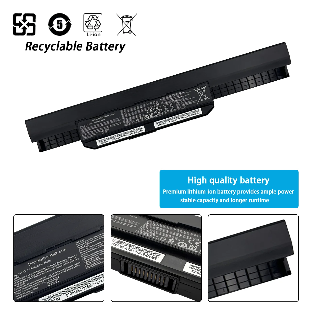 A32-K53 Laptop Battery For ASUS K43 K43E K43J K43S K43SV K53 K53E K53F K53J K53S K53SV A43 A53S A53SV A41-K53 5200mAh