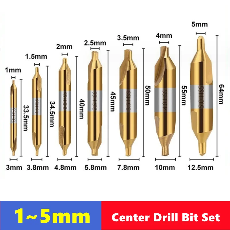 60 ° HSS TiN and nitrided coating center drill A1-A6mm set for metal processing chamfer positioning CNC lathe drill bits