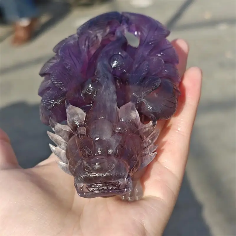 Natural Purple Fluorite Pixiu Carving Healing Fengshui Stone Gemstones Home Decoration Holiday Gift 1PCS
