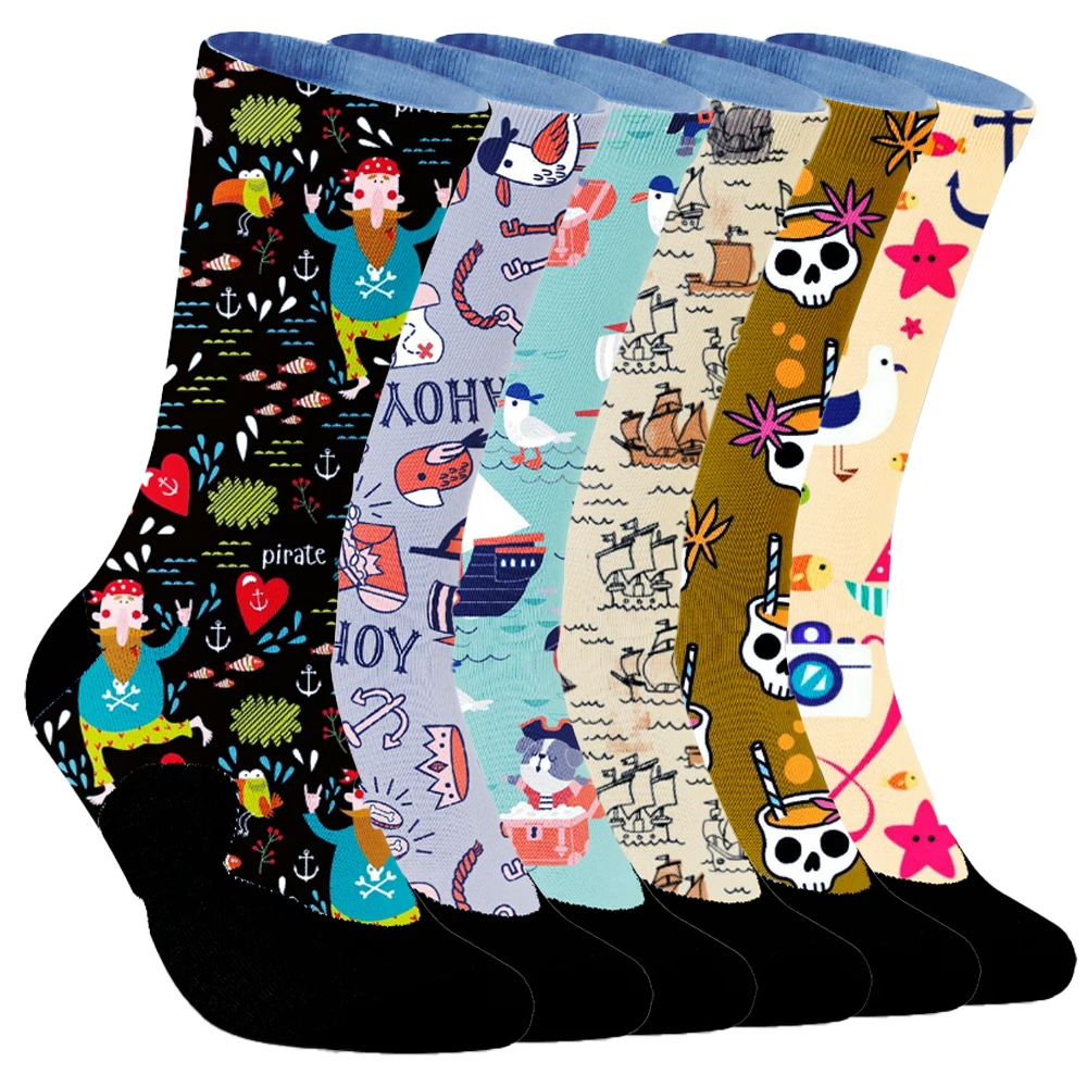 Happy 6Pair Tube Men Funny Socks Skateboard Crew Casual Crazy Socks High Quality Combed Cotton Socks food Pattern Long