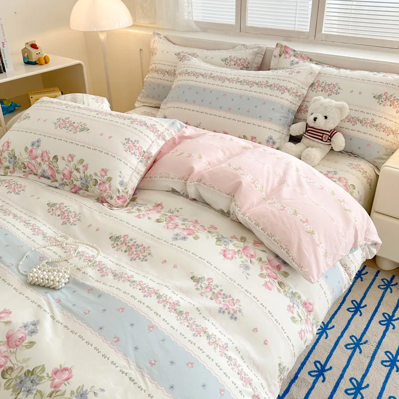 1pc Pink Floral Style Duvet Cover 100% Cotton Comforter Cover Adults Kids Quilt Cover Soft Bedding funda nordica (No Pillowcase)