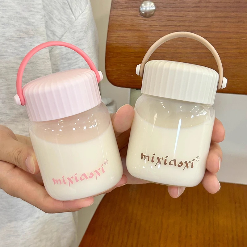 

Mini Shaker Glass Bottle Cute Glass Cups With Lid Handle For Coffee Juice Matcha Tea 200ml Kawaii Portable Water Bottle For Girl