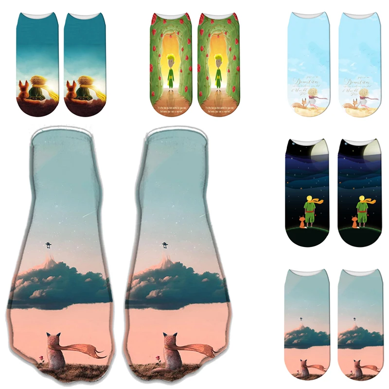 Little Prince Art Print Fashion Cotton Short Socks Starry Sky Simple Comfortable Socks Lovely Harajukur Low Cu Socks For Unisex