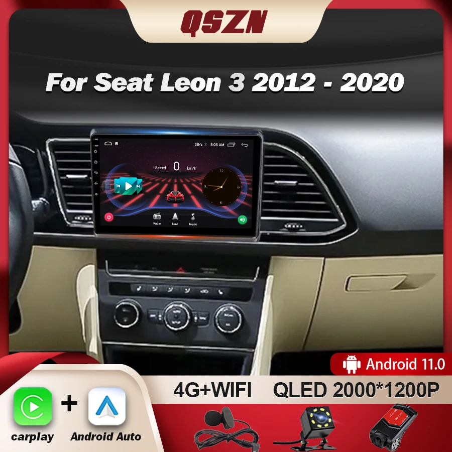 

QSZN For Seat Leon 3 2012 - 2020 Car Radio QLED Android 13 Multimedia Video Player Navigation Carplay Auto RDS Stereo DSP WIFI