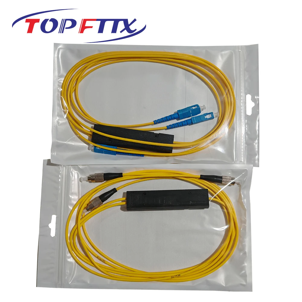 مقسم FBT من الألياف الضوئية مقاس 1 × 2، موصل مشاركة متوسط 50% SC/UPC SC/APC LC/FC، SM G652D 1 متر، أصفر LSZH #6