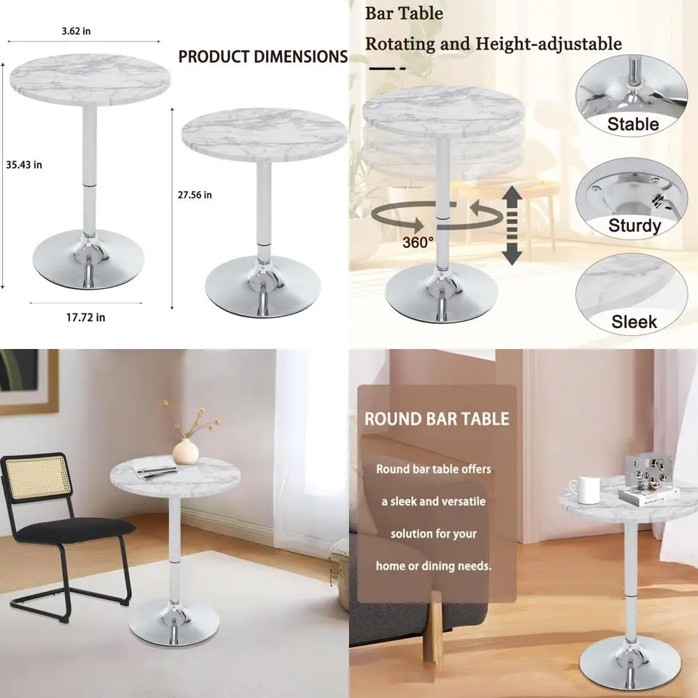 

Adjustable Height Round Dining Table with MDF Top, 23.6 Diameter, 360° Swivel for Kitchen, Living Room, Restaurant - White