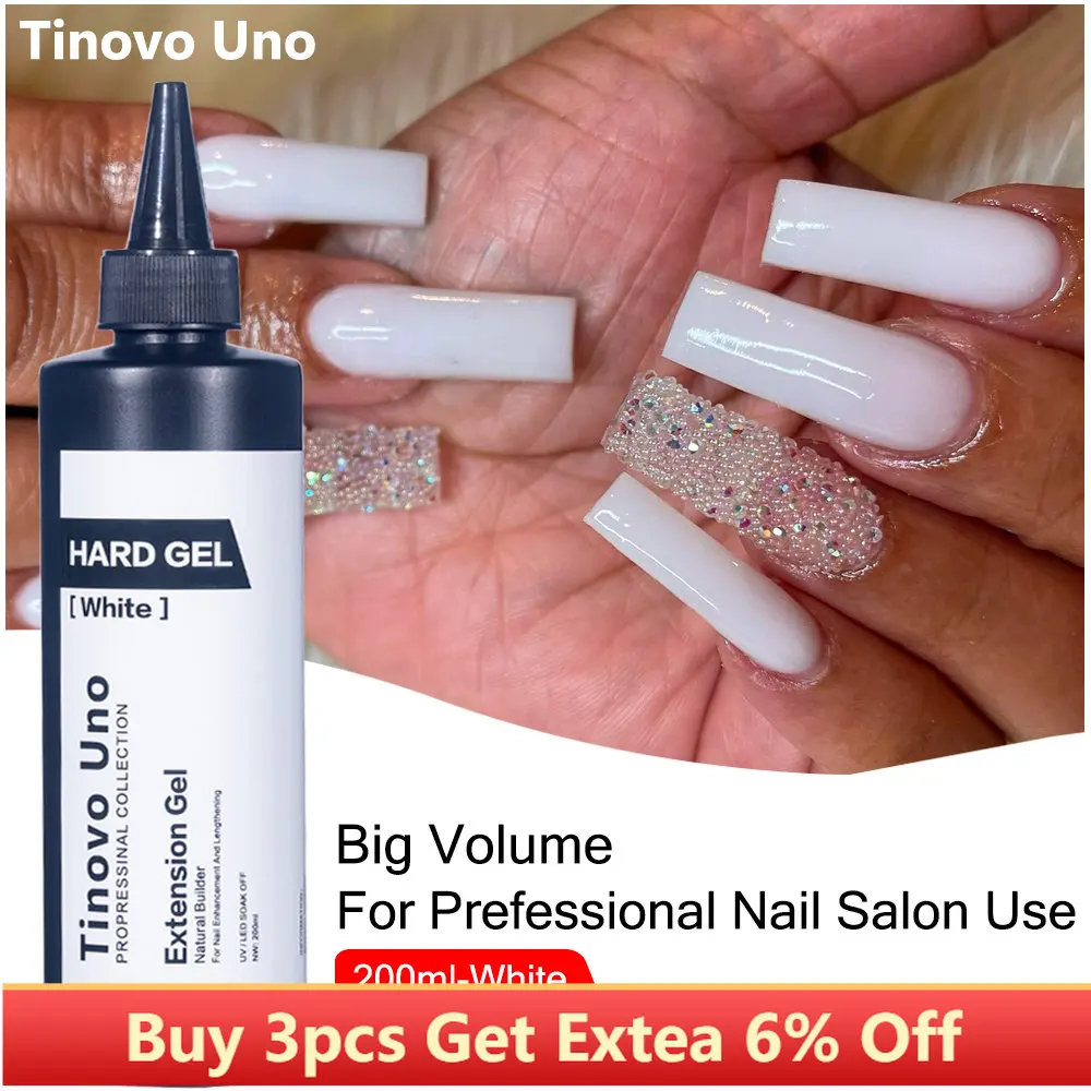 Tinovo Uno 200ml UV Builder Nail Gel in A Bottle Self Leveling White Hard Gel Nail Polish Poly Construction Semi Permanent Gels