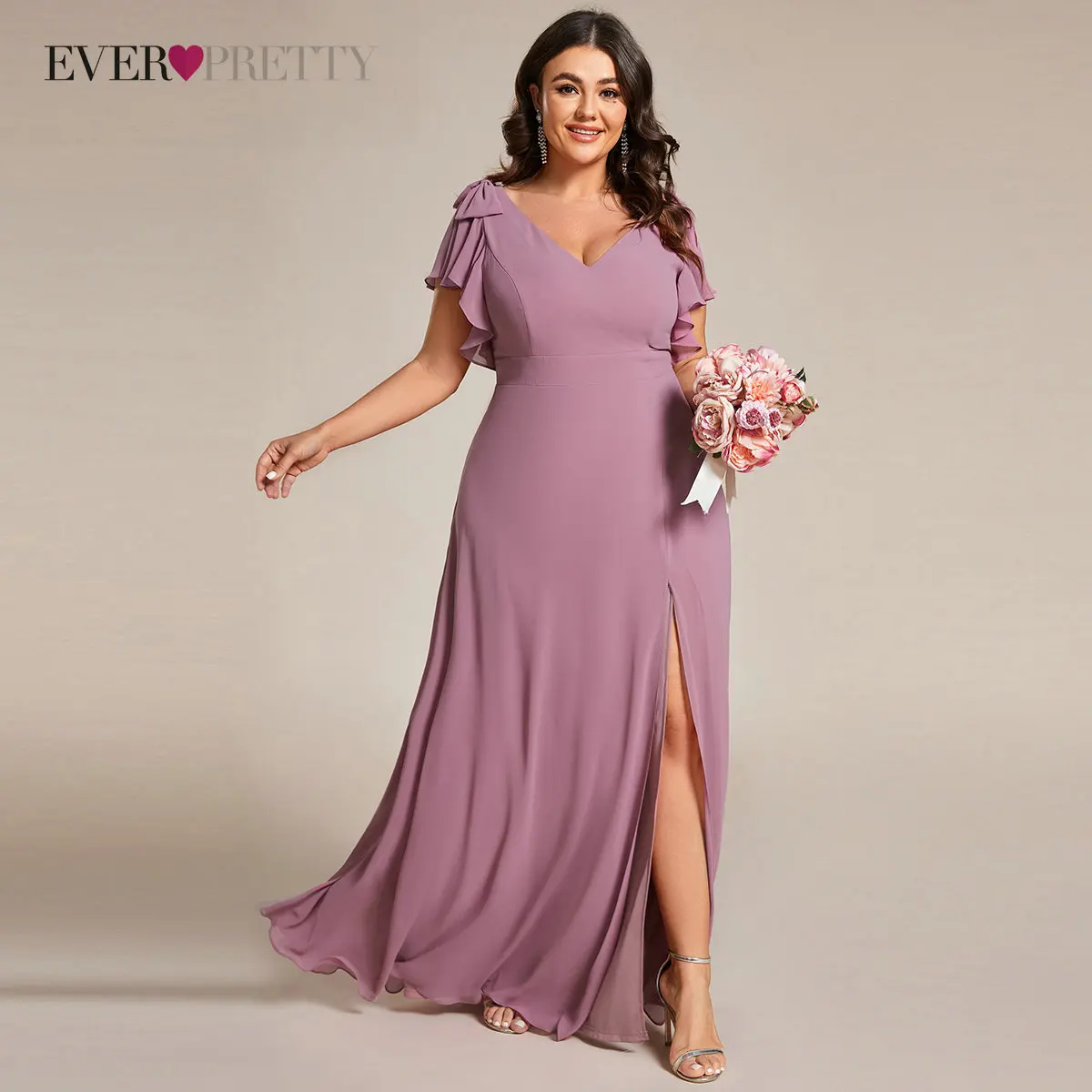 

Ever Pretty Elegant A Line V Neck Plus Size Bridesmaid Dresses Long Wedding Party Dress With Side Split robes invitée mariage