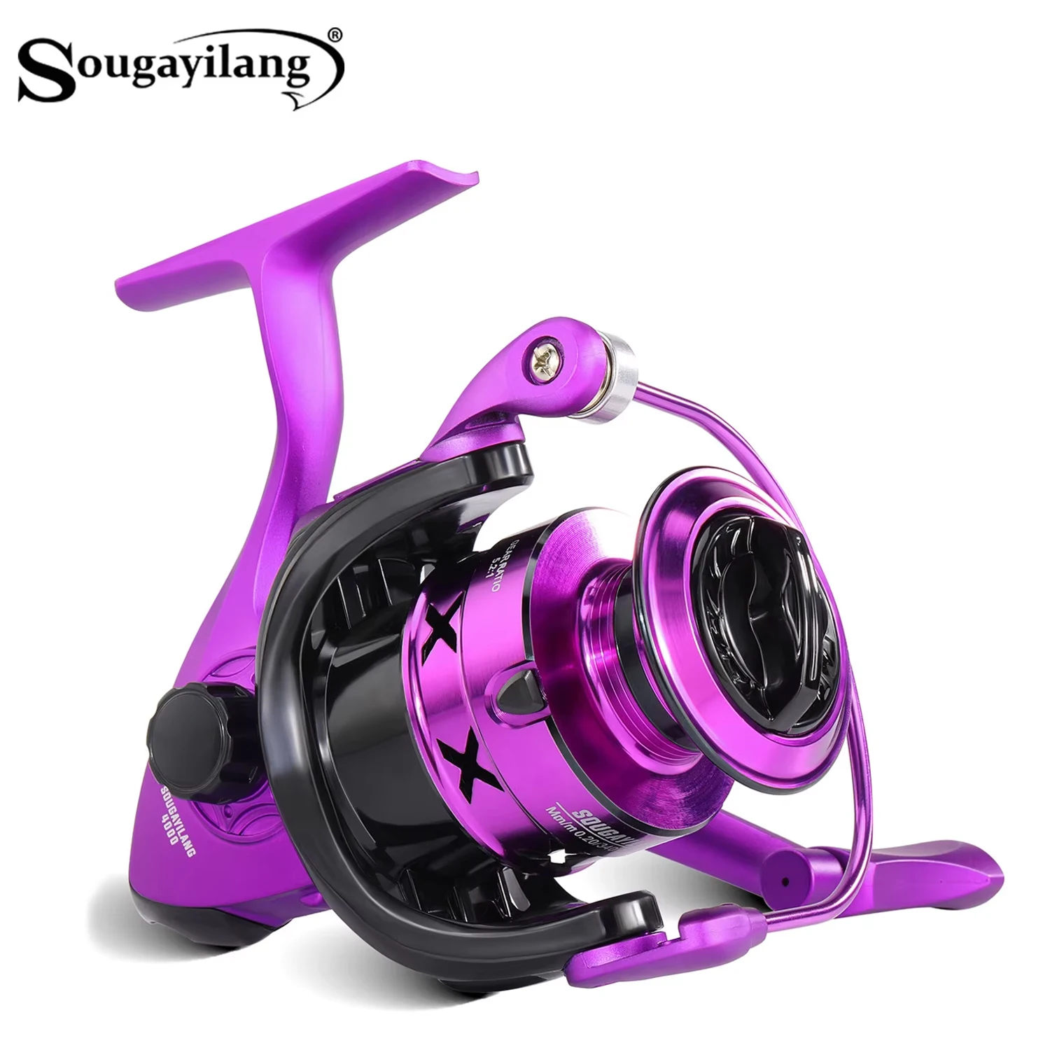 Carrete de Pesca giratorio Sougayilang 5,2: 1 engranaje Retio serie 1000-7000 carretes carrete de Metal para aparejos de Pesca de agua de mar Pesca