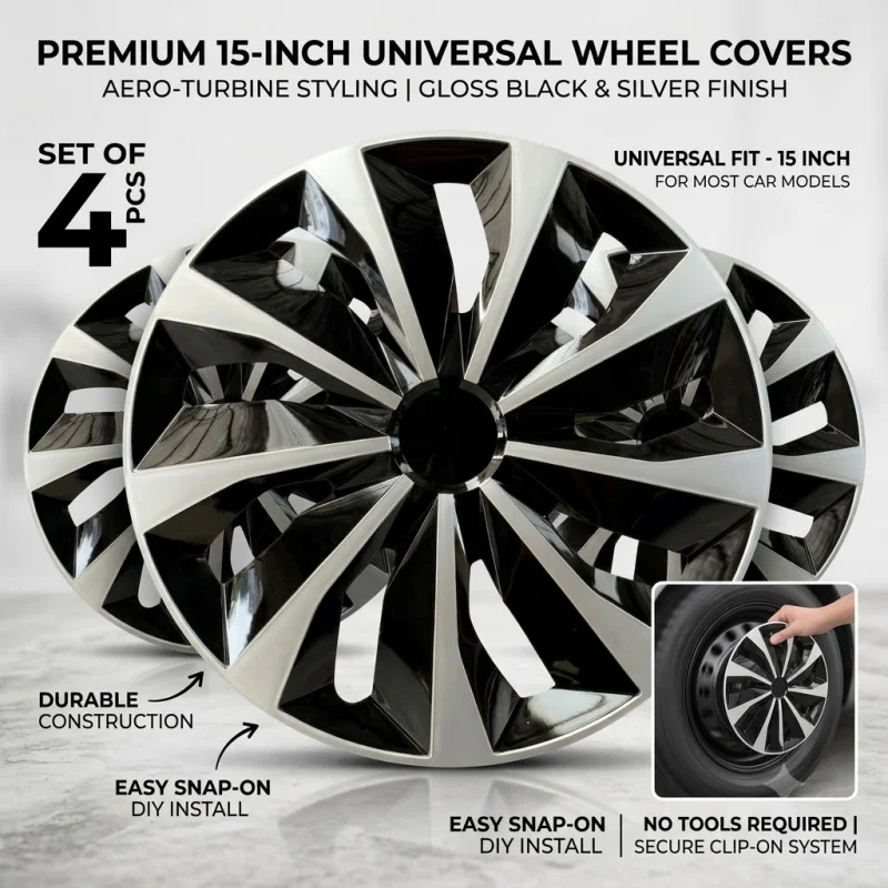 4Pcs 15 Inch Universal Car Hubcaps Auto Wheel Covers Rim Protector Decorative Styling Accessories Silver White Red 15TT Fitments