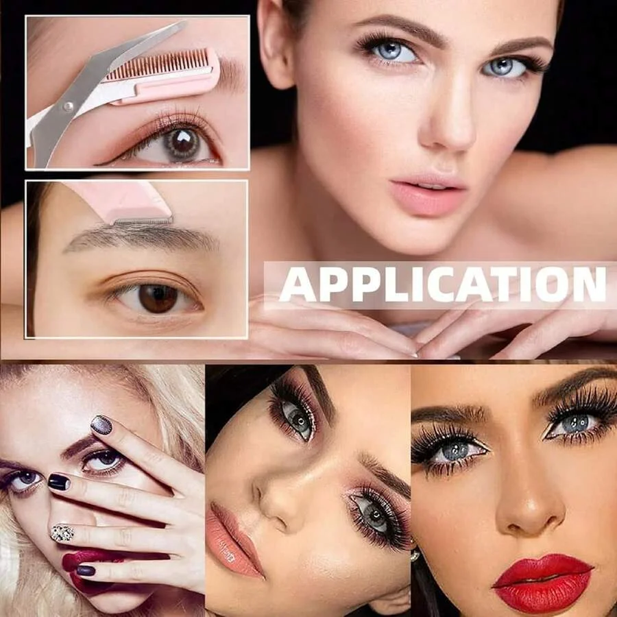 Conjunto de 3 Lâminas para Sobrancelhas e Removedor de Pelos Faciais, Lâminas de Aço Inoxidável Reutilizáveis, Cabo Rosa, com Tesoura para Mulheres