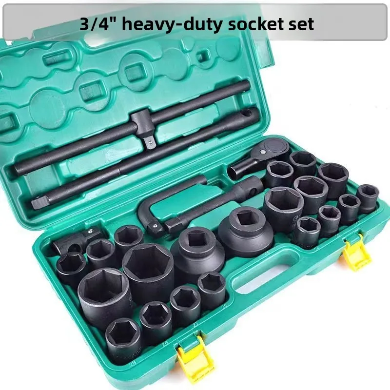 26Pcs Heavy Duty Socket Set 3/4 & 1 Inch Drive Impact Socket Wrench Kit Hex Torx Sleeve for Auto Mechanical Repair
