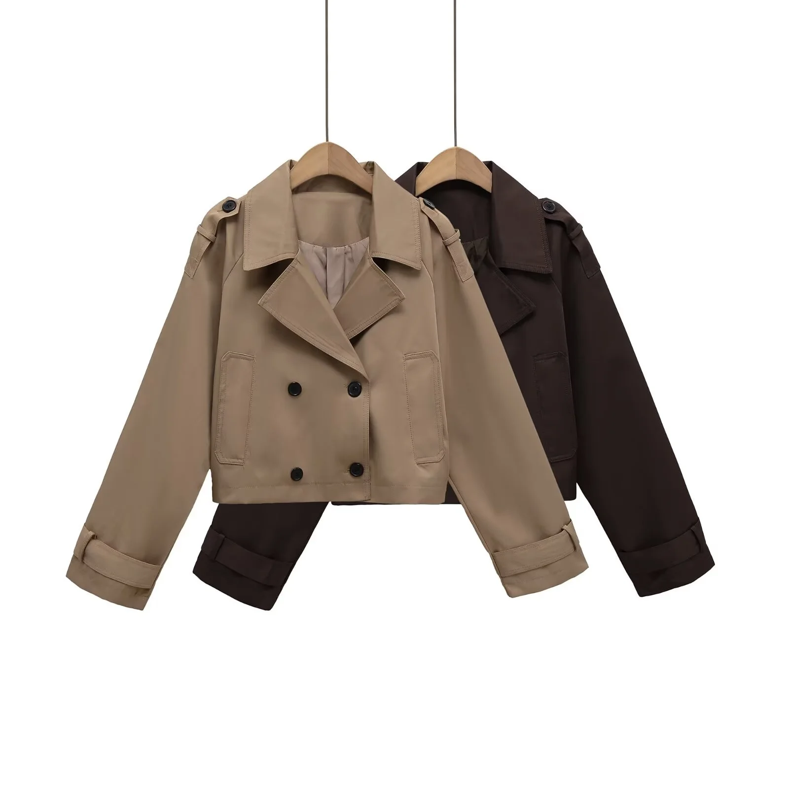 

PB&ZA2025 autumn new women's casual suit collar windbreaker style long sleeve double-breasted elegant jacket short coat