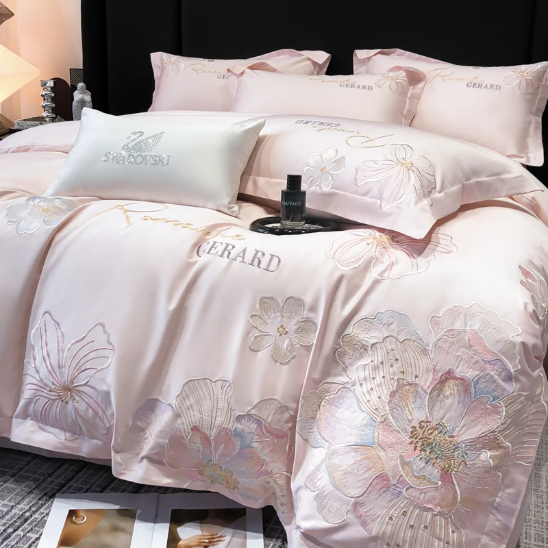 Wholesale Bed Sheet Sets Modern Style Egyptian Embroidered Bedding Comforter Set 400TC 100% Cotton Cover Sheets Wool Filling