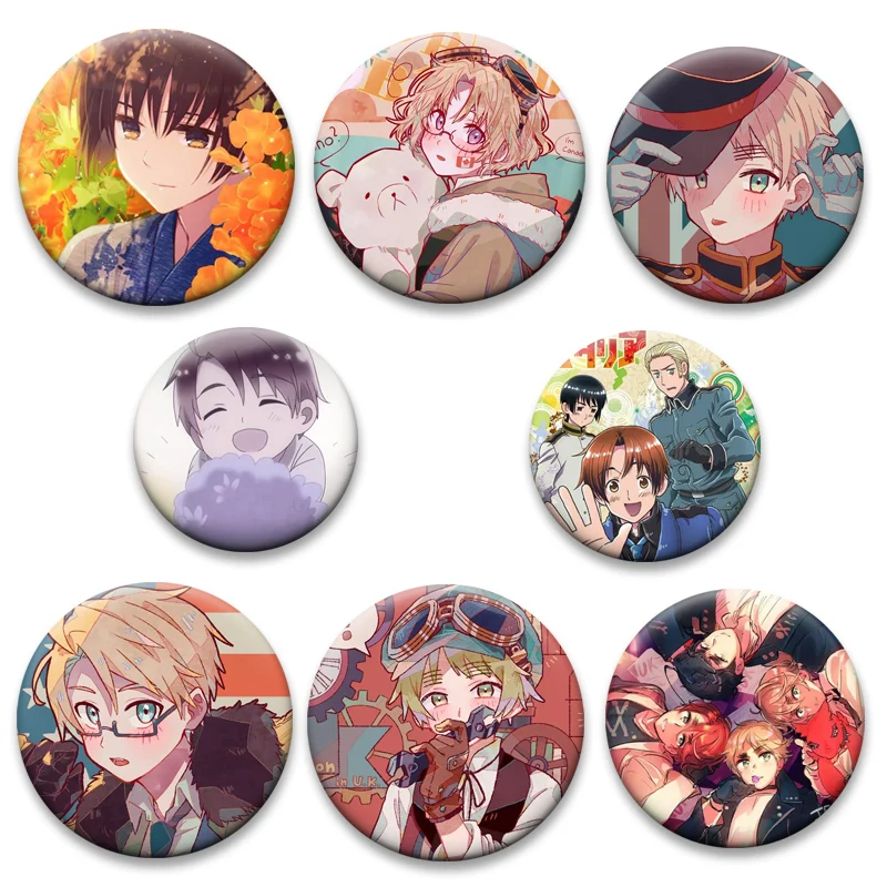 

Anime Hetalia World Stars Pins Cartoon Figure Feliciano Vargas,Ludwig,Kiku Honda Brooches Cosplay Badge Backpack Accessories
