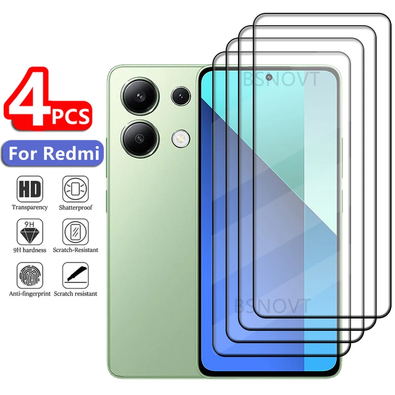 1/2/3/4 шт. для Xiaomi Redmi Note 13, стекло Redmi Note 13, закаленное стекло, полное покрытие, клей, 9H HD, защитная пленка для экрана Redmi Note 13 Pro