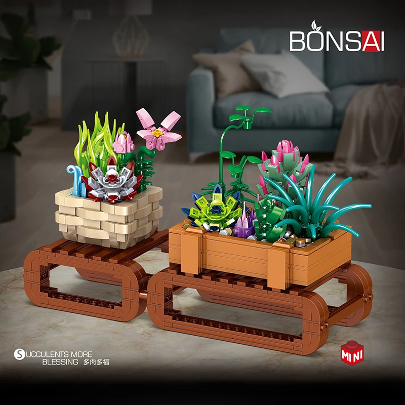 Simulation Bonsai Pflanze Sukkulenten Sakura Blüte Topf Mini Bausteine Stadt Straße Blick Baum Blume Ziegel Spielzeug Geschenke