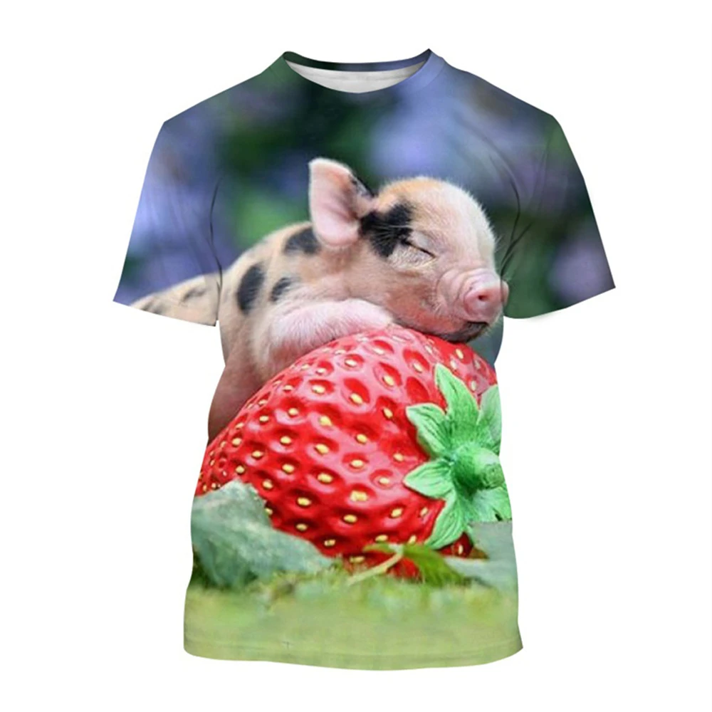 Guitar-Playing Pig 3D Printed Men\'s T Shirts Funny Summer Animals O-Neck Short Sleeve Casual Comforts Tees Shirt Kid Tops Women