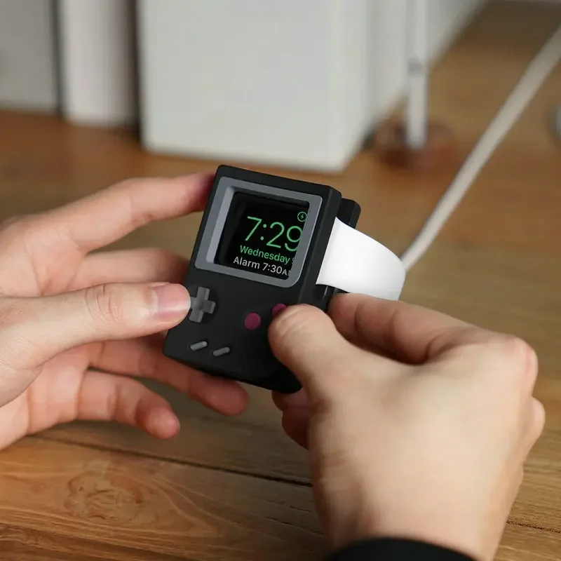 ريترو لعبة لاعب سيليكون المطاط شاحن حامل حامل قوس ل أبل ساعة 7 6 5 4 مكتب شحن قاعدة ل iWatch 3 2 1
