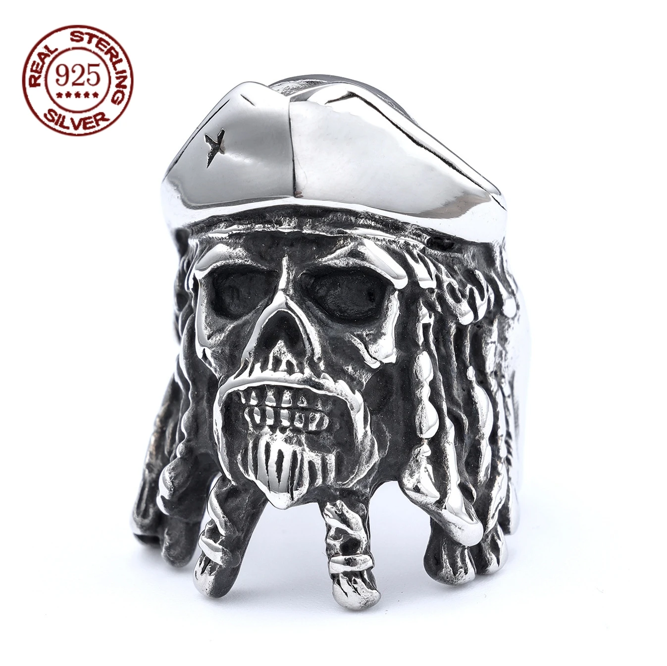 

Factory Price S925 Sterling Silver Men Gothic Skull Head Rings Skeleton Punk Hip Hop Black Cool For Boy Jewelry Creativity Gift