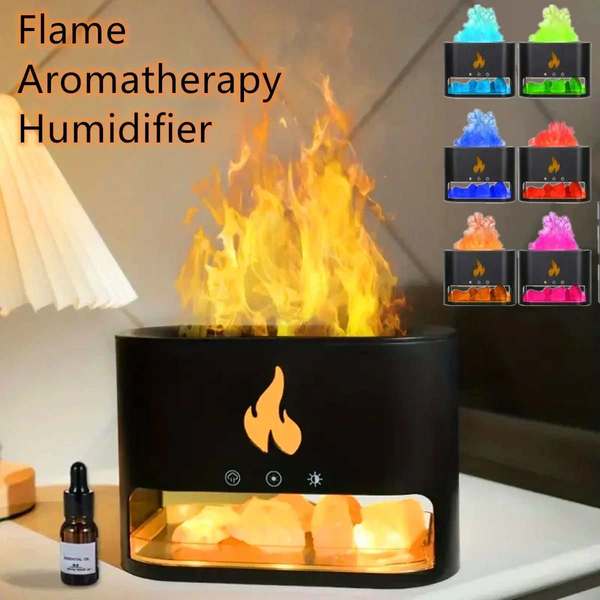 Humidificador para chimenea, lámpara de fuego de roca y sal de cristal, humidificador de aire de volcán, dispositivo de olor a llama, difusor de aceites esenciales